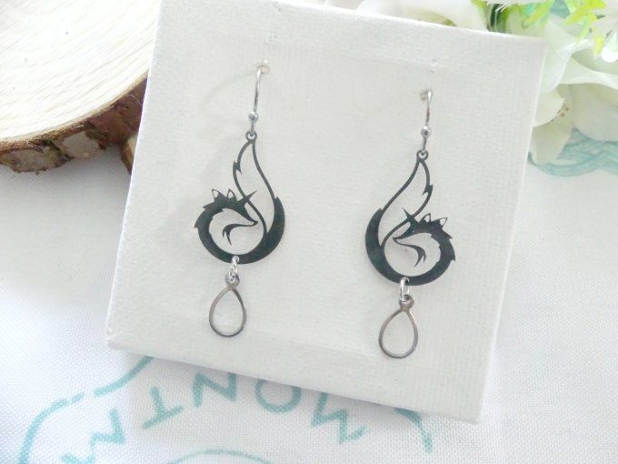 Boucles d'oreilles renard acier inoxydable argent 