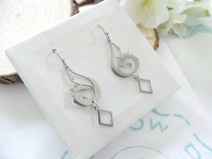 Boucles d'oreilles renard acier inoxydable argent 