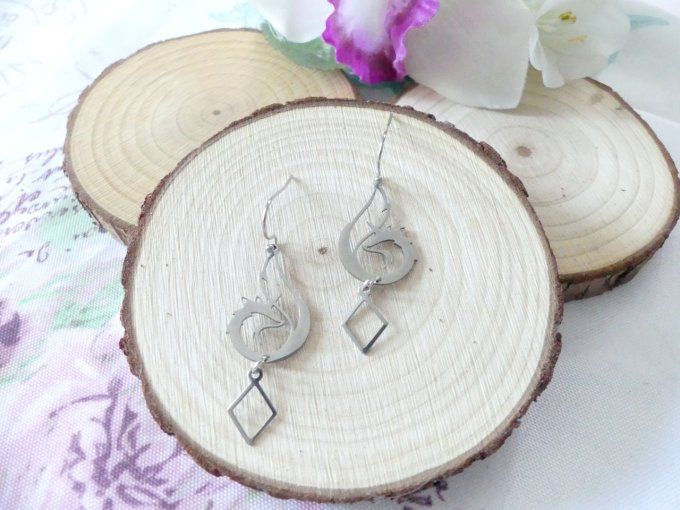 Boucles d'oreilles renard acier inoxydable argent 