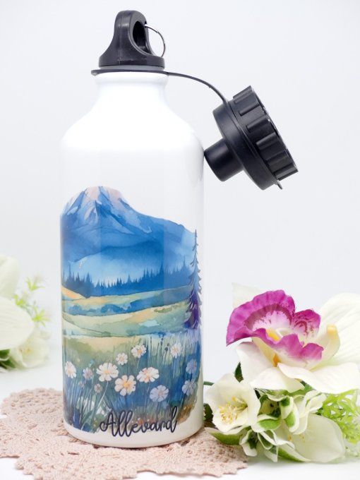 Gourde de sublimation en inox et son paysage de ton bleu