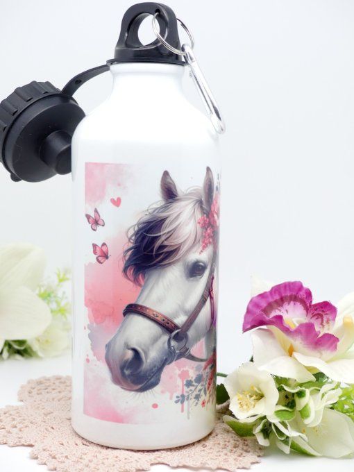 Gourde en inox blanc et son cheval blanc romantique