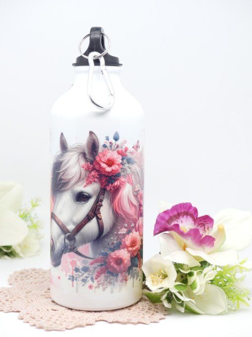 Gourde en inox blanc et son cheval blanc romantique