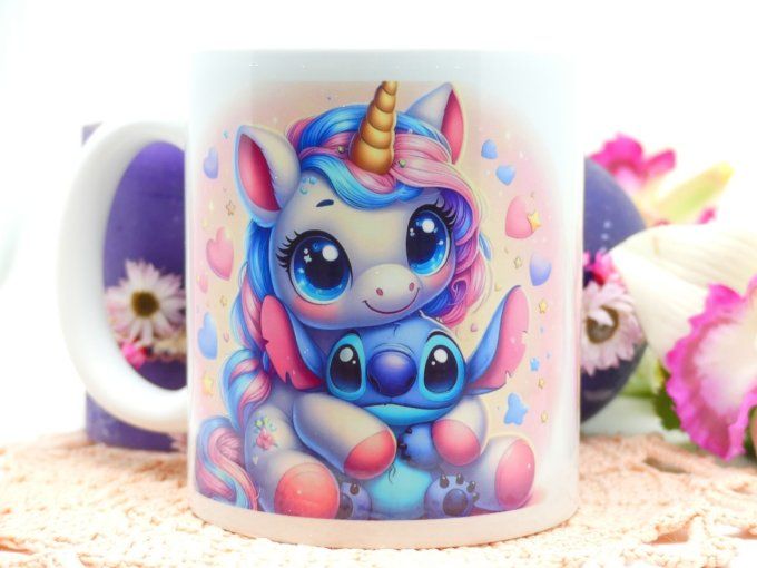 Mug céramique licorne et stitch impréssion à chaud