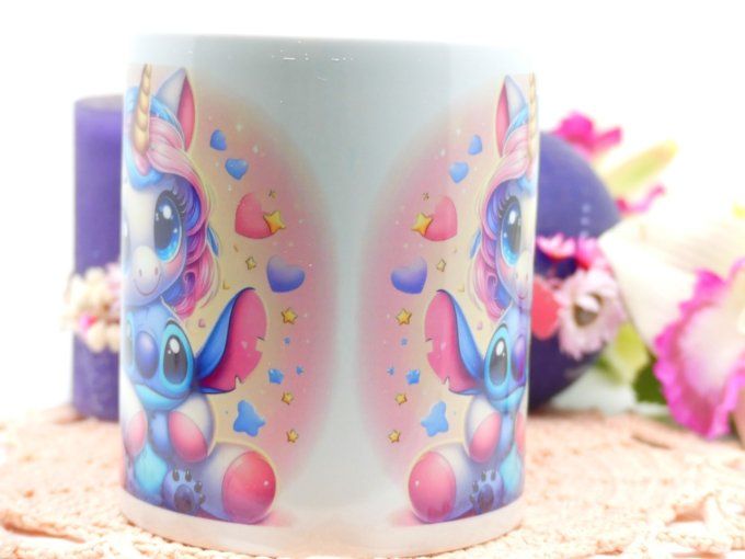 Mug céramique licorne et stitch impréssion à chaud