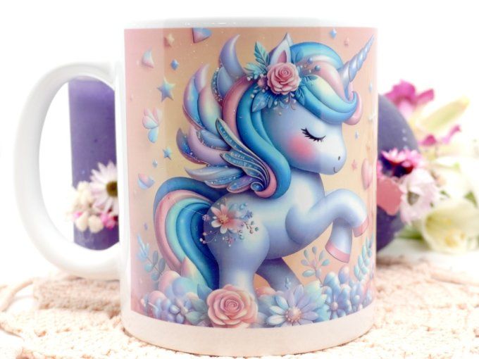 Mug céramique licorne kawaii impression à chaud