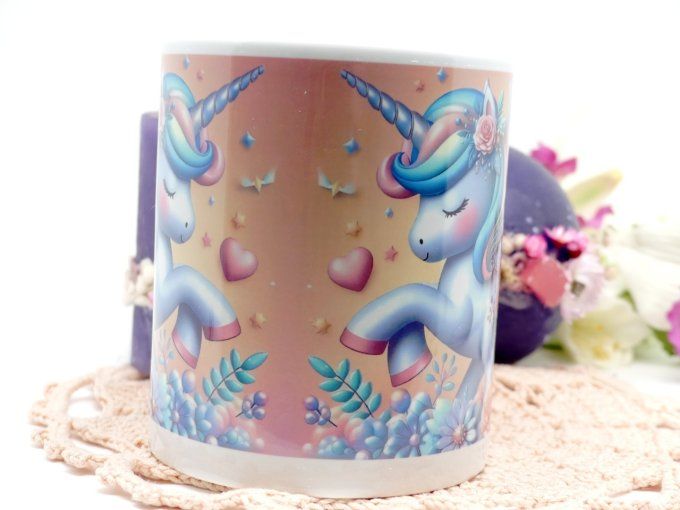 Mug céramique licorne kawaii impression à chaud