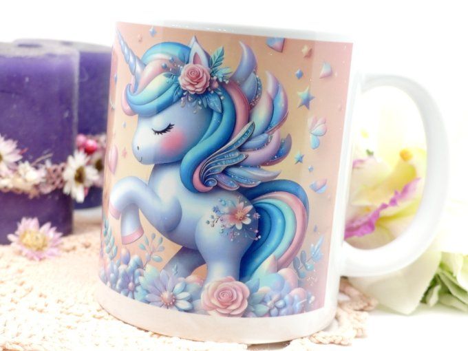 Mug céramique licorne kawaii impression à chaud