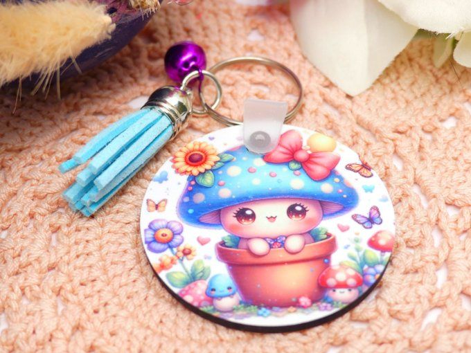 Porte clef kawaii tit champi en Mdf de ton bleu