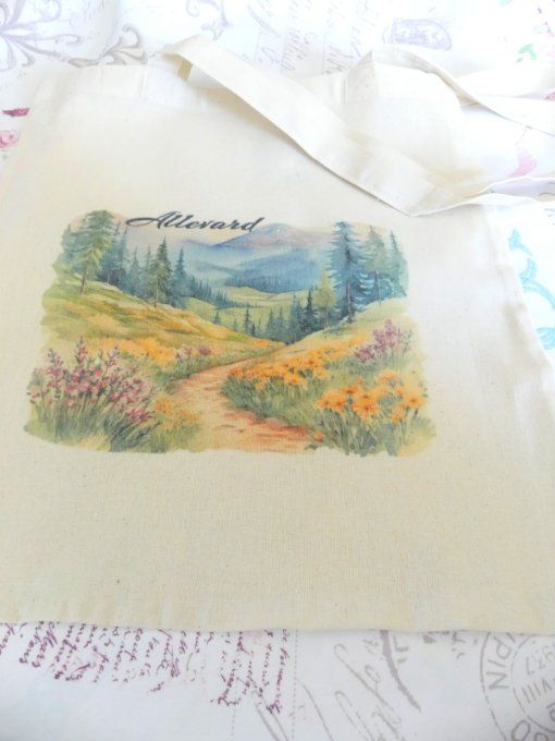 Tote bag coton écru montagne