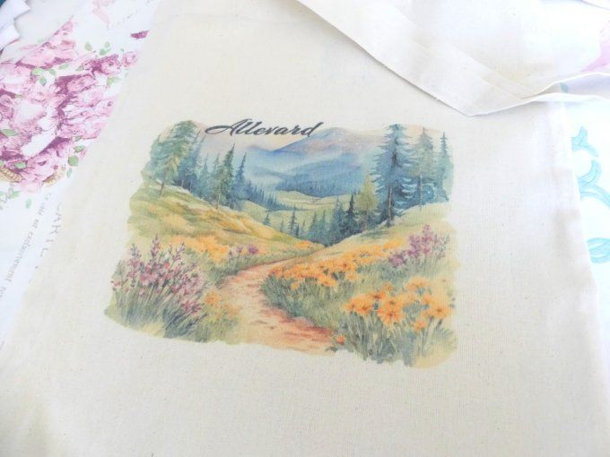 Tote bag coton écru montagne