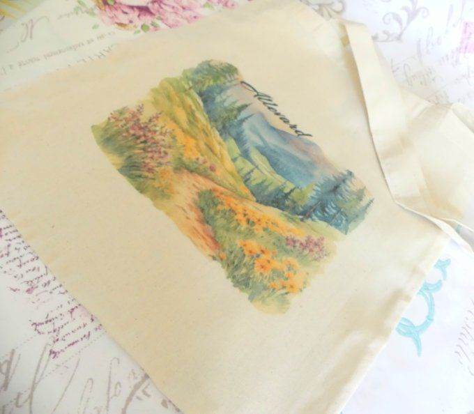 Tote bag coton écru montagne