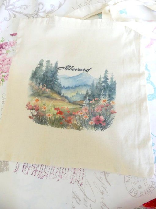 Tote bag écru imprimé montagne