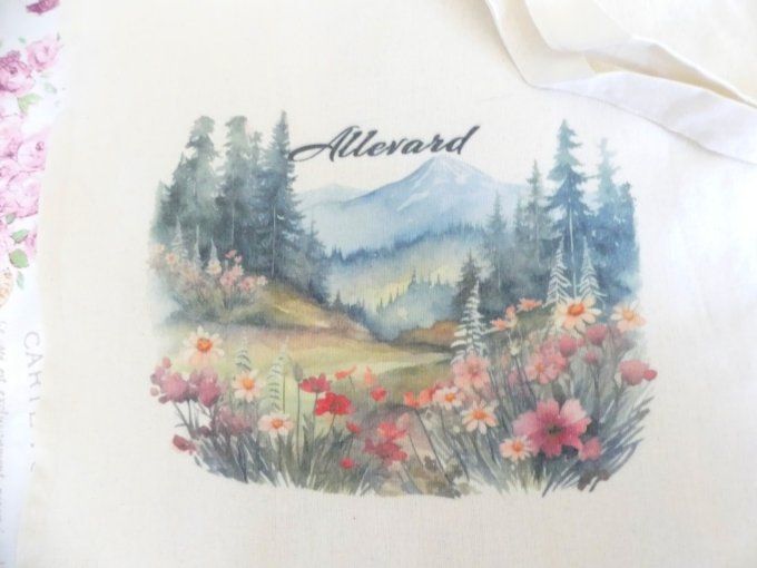 Tote bag écru imprimé montagne